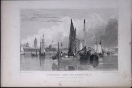 Liverpool From The Mersey Antique 195 Years-Old Steel-Engraving-8