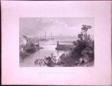 Aberdeen Chain Bridge Scotland WH Bartlett 1842 Antique Steel Engraving-72