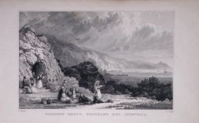 Cornwall Sharrow Grott, Whitsand Bay Antique 193 Years-Old Steel-Engraving-43