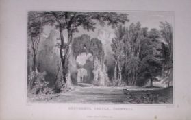 Cornwall Lostwithiel Restormel Castle Antique 193 Years-Old Steel-Engraving-36