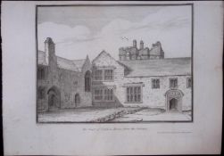 Cornwall Calstock The Court of Cotebele House Antique Copper Plate Etching By S Lyons