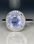 Beautiful 2.60 CT Unheated Ceylon Blue Sapphire With Natural Diamonds & 18k Gold