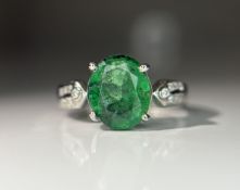 Beautiful 2.90 CT Natural Emerald Ring With Natural Diamonds & Platinum 950