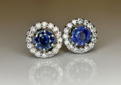 Beautiful 1.05ct Natural Unheated Blue Sapphire Earrings With Diamonds & Platinum