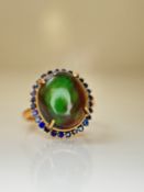 Beautiful Natural 3.40Ct Black Opal Ring With Natural Blue Sapphire and 18k Gold