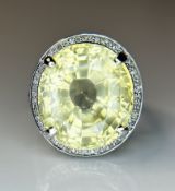 Beautiful 21.74 CT Unheated Ceylon Yellow Sapphire With Natural Diamonds & 18k Gold