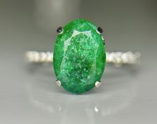Beautiful 2.60 CT Natural Emerald Ring With Natural Diamonds & Platinum 950