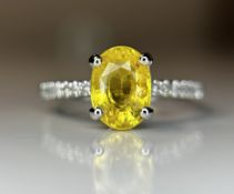 Beautiful 2.44 CT Unheated Yellow Sapphire With Natural Diamonds & 18k Gold