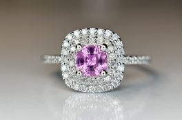 Beautiful 0.63 CT Unheated Ceylon Pink Sapphire With Natural Diamonds & 18k Gold