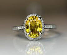 Beautiful 1.93 CT Unheated Bangkok Yellow Sapphire With Natural Diamonds & 18k Gold