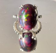 Beautiful Natural 7.66Ct Black Opal Ring With Natural Black Diamonds and 18k Gold