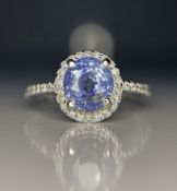 Beautiful 3.10 CT Unheated Ceylon Blue Sapphire With Natural Diamonds & 18k Gold