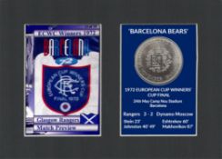 Barcelona Rangers FC Wins 1972 ECWC Mounted Card & Coin Metal Art Display