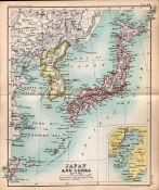 Japan & Corea (Korea) Double Sided Victorian Antique 1898 Map-44
