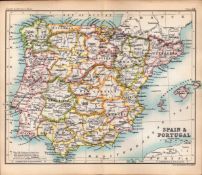 Spain Gibraltar Portugal Double Sided Antique 1898 Map-24