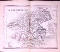 Pembroke Wales-Dugdale & Archer Antique 180 Years-Old Steel Engraved Map-46