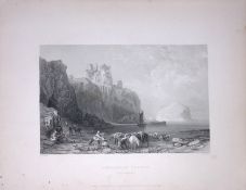 Tamtallan Castle Lothian Scotland 188 Years-Old Antique Steel Engraving-8