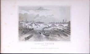 London Bridge Dugdale & Archer Antique 180 Years-Old Copper Plate Print-15