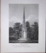 The Cross at Stourhead Wiltshire Rare John Britton 191 Years-Old Antique Steel Engraving-34