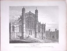 St Georges Chapel Windsor 190 Years-Old Rare John Britton Antique Steel Engraving-147