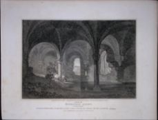 Kirkstall Abbey Yorkshire 190 Years-Old Rare John Britton Antique Steel Engraving-103