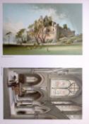 Scotland Craigmillar Castle & Roslyn Chapel Antique Coloured Print-29a
