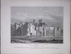 Middleham Castle Yorkshire 190 Years-Old Rare John Britton Antique Steel Engraving-106