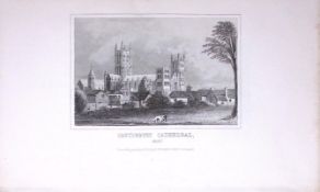 Canterbury Cathedral Dugdale & Archer Antique 180 Years-Old Copper Plate Print-14