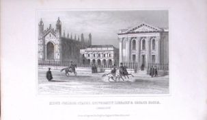 Cambridge Kings College Dugdale & Archer Antique 180 Years-Old Copper Plate Print-3