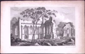 Eggleston Abbey Yorkshire 198 Years-Old Thomas Allen Antique Steel Engraving-2