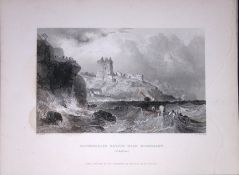 Ravenscraig Castle Kirkcaddy Scotland 188 Years-Old Antique Steel Engraving-57