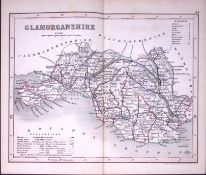 Glamorganshire Wales-Dugdale & Archer Antique 180 Years-Old Steel Engraved Map-51