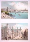 London Thames Embarkment & The Law Courts Victorian Antique Print-2