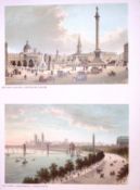 London Thames Embarkment & Trafalgar Square Victorian Antique Print-1