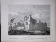 Middleham Castle Yorkshire 190 Years-Old Rare John Britton Antique Steel Engraving-107