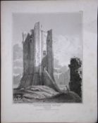 Conisborough Castle Yorkshire 190 Years-Old Rare John Britton Antique Steel Engraving-104