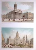 Scotland Queen Street & George Square Antique Coloured Print-12a