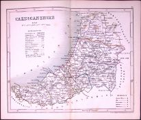 Cardiganshire Wales-Dugdale & Archer Antique 180 Years-Old Steel Engraved Map-49