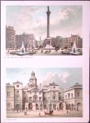 London Horse Guards & Nelson Column Victorian Antique Double Print-7