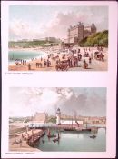 Scarborough Harbour & Lighthouse & Foreshore Road Victorian Antique Double Print-22