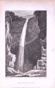 Hardrow Waterfall Yorkshire 198 Years-Old Thomas Allen Antique Steel Engraving-9