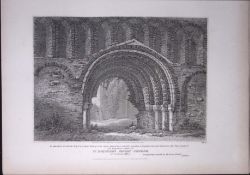 St Botolph Priory Church Essex Rare John Britton Antique Steel Engraving-1