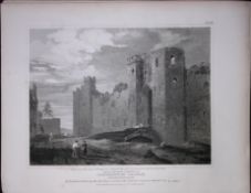 Caernarvon Castle Wales 190 Years-Old Rare John Britton Antique Steel Engraving-118