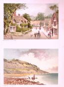 Isle of Wight Shanklin Village & Luccombe Bay Victorian Antique Double Print-57