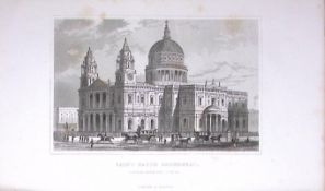 London-St Pauls Cathedral Dugdale Antique 180 Years-Old Copper Plate Print-1