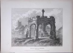 Market Cross At Cheddar Rare John Britton 191 Years-Old Antique Steel Engraving-27