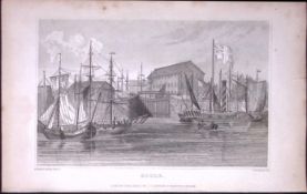 Goole Harbour Yorkshire 198 Years-Old Thomas Allen Antique Steel Engraving-44