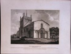 Stewkley Church Bucks 190 Years-Old John Britton Antique Steel Engraving-200
