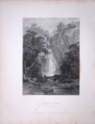 Caldron Linn River Devon Scotland 188 Years-Old Antique Steel Engraving-54