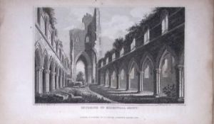 Kirkstall Abbey Yorkshire 198 Years-Old Thomas Allen Antique Steel Engraving-50